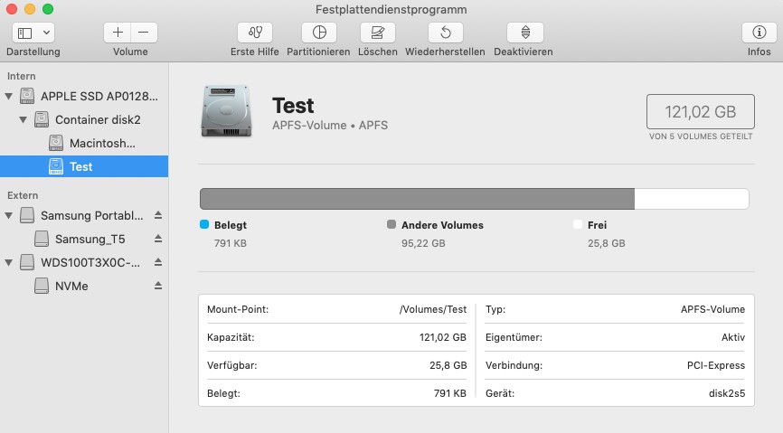 Mac andere Volumes im Container löschen
