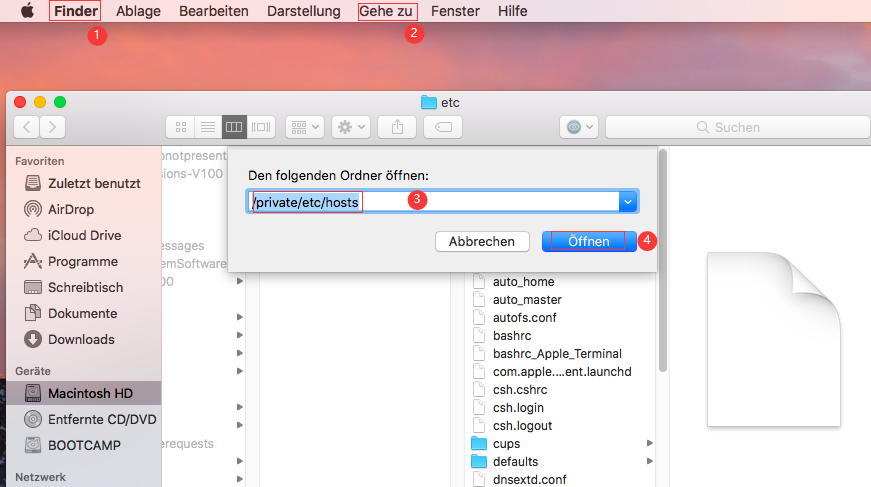 So bearbeiten Sie die Host Datei Mac