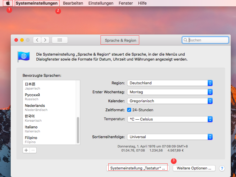 Spracheinstellungen Mac