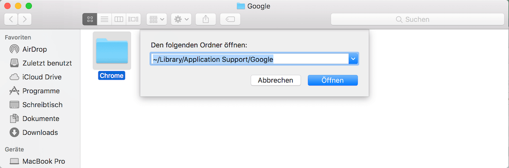 Geben Sie ~/Library/Application Support/Google ein