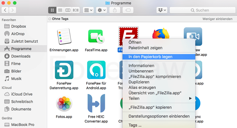 So deinstallieren Sie Apps auf dem Mac über Finder