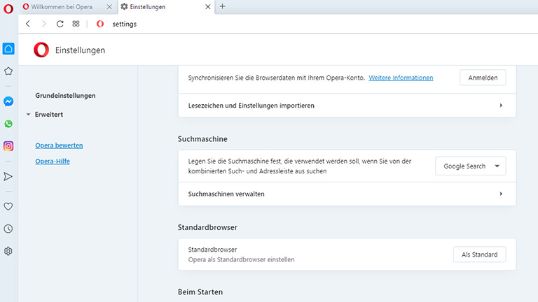 Opera als Standardbrowser festlegen