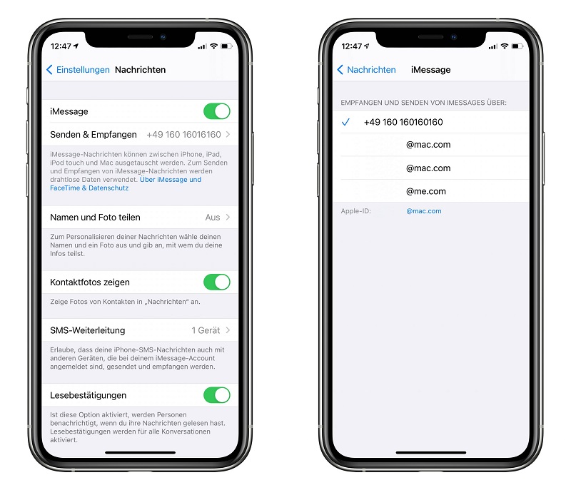 iMessage Telefonnummer hinzufügen