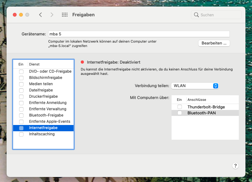 internetfreigabe mac