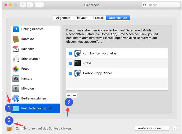 Freigeben Sie die Sicherheits- und Datenschutzeinstellungen