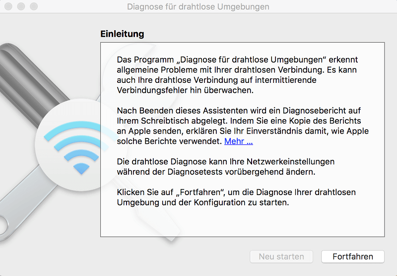 Drahtlose Diagnose von Apple verwenden-Mac Wi-Fi verbunden, aber kein Internet