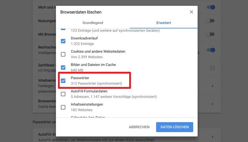 mac passwörter löschen Chrome