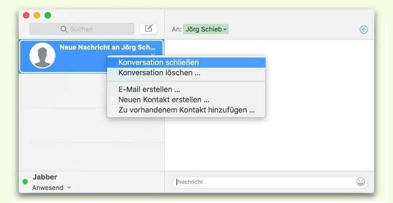 Schließen Sie eine Konversation von Nachrichten auf dem Mac