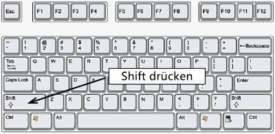 Halten Sie die Umschalttaste gedrückt