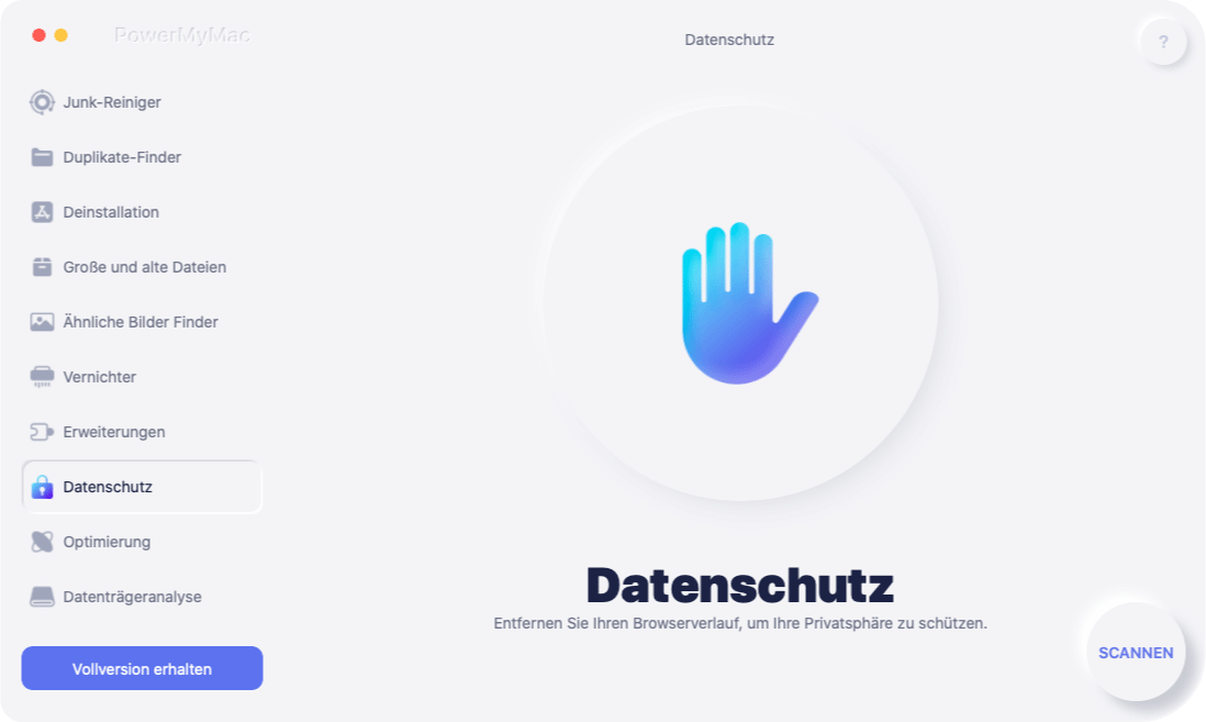 Wählen Sie Datenschutzoption und starten Sie den Scan