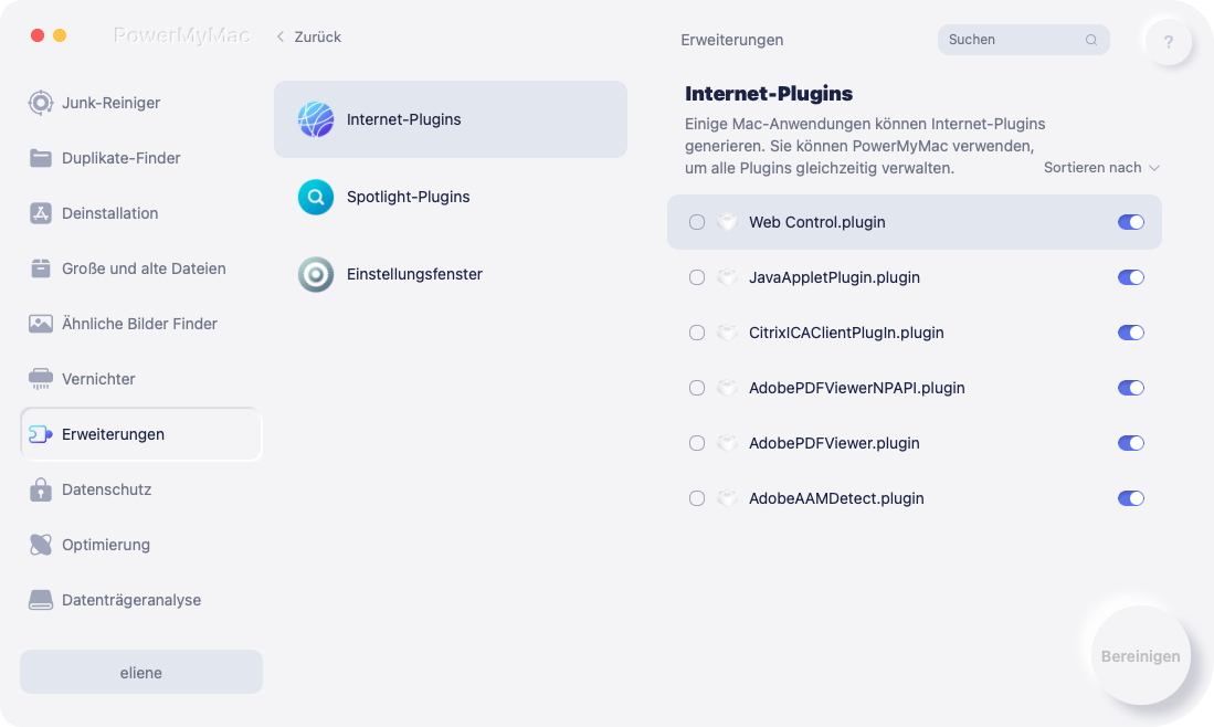 Erweiterungen und Plugins löschen