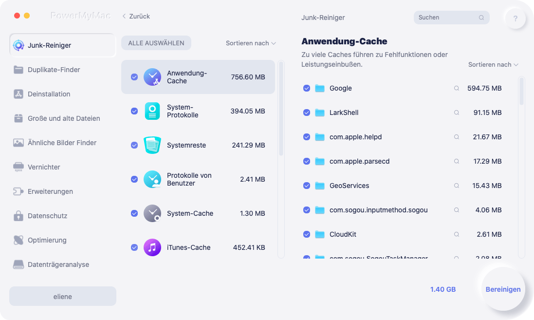 Entfernen Sie Social-Media-Apps und Caches