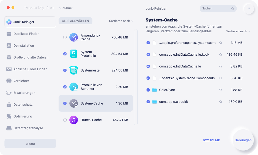 cache daten suchen