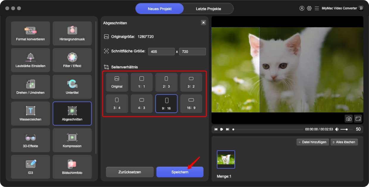 Video zuschneiden, um WMV in MKV auf iMyMac Video Converter zu konvertieren