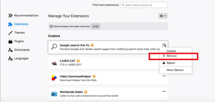 Entfernen Sie Addons aus Firefox