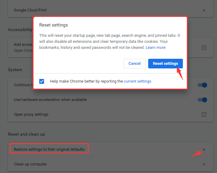 Setzen Sie Chrome zurück