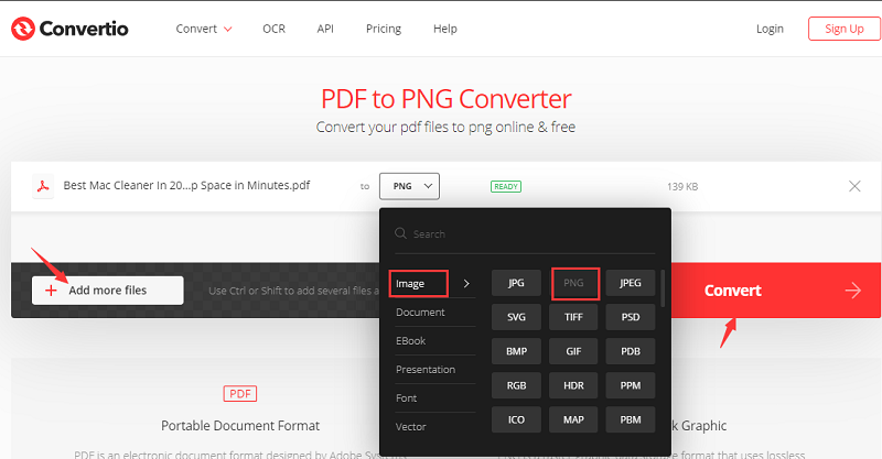 Konvertieren Sie PDF in PNG mit Convertio
