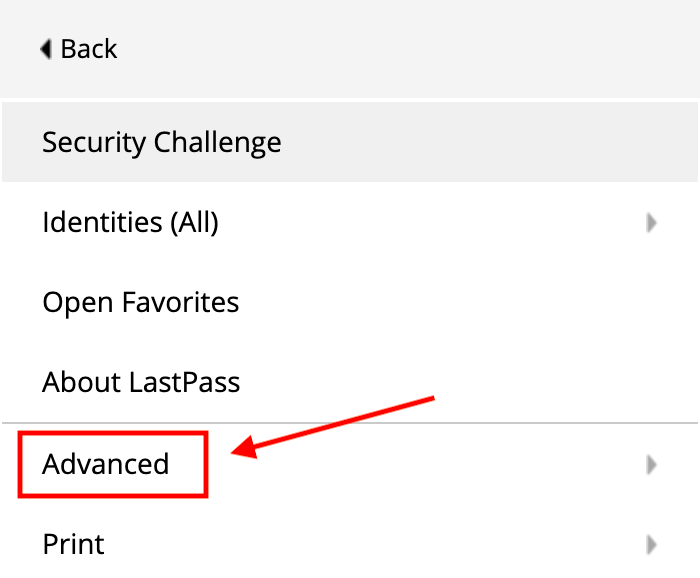 Wählen Sie „Erweitert“, um den LastPass-Cache zu leeren