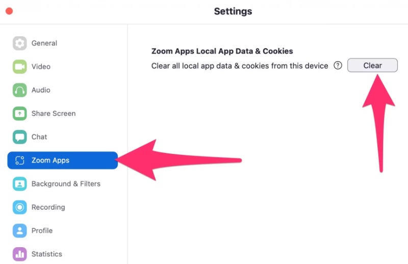 Löschen Sie den Zoom-Cache und Cookies auf dem Mac
