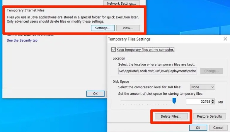 Schritte zum Löschen von Java-Caches unter Windows