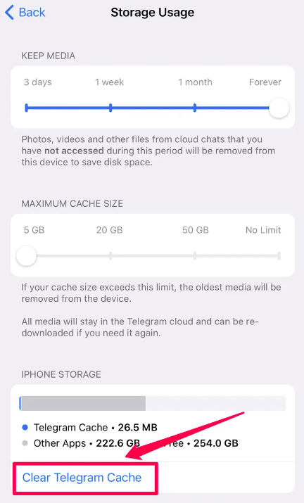 Löschen Sie den Telegram-Cache auf dem iPhone