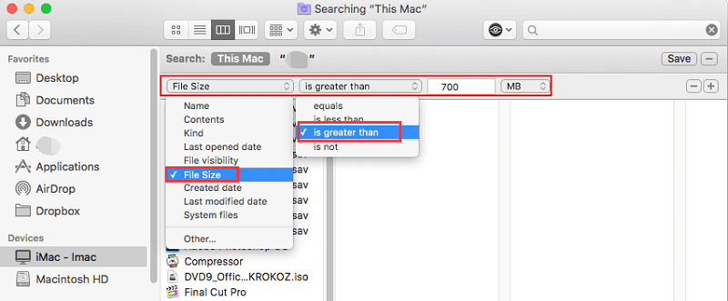 Finden Sie große Dateien auf dem Mac im Finder