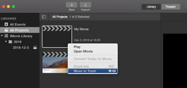 Löschen Sie den iMovie-Cache, indem Sie Projekte und Ereignisse entfernen
