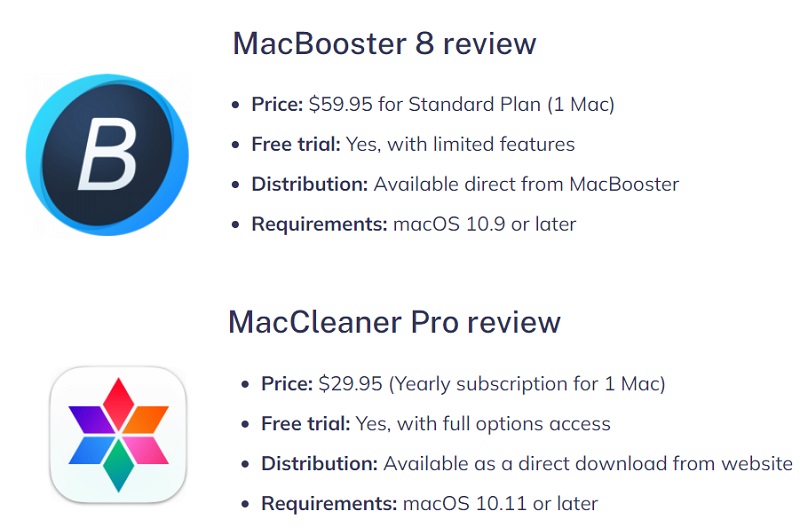 Bewertungen zwischen MacBooster Vs MacCleaner Pro