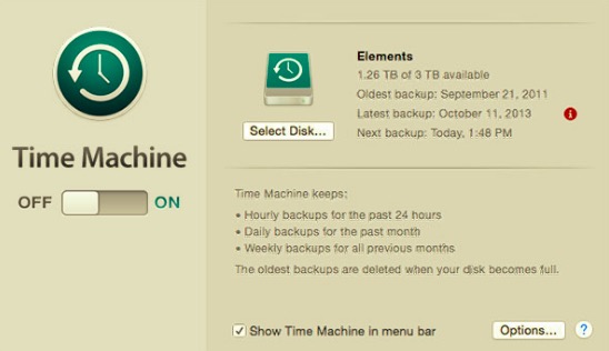 Aktivieren Sie Time Machine vor der Deinstallation von Garmin Express