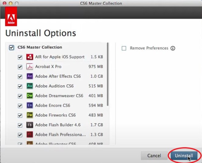 Adobe CS6-Deinstallationsprogramm