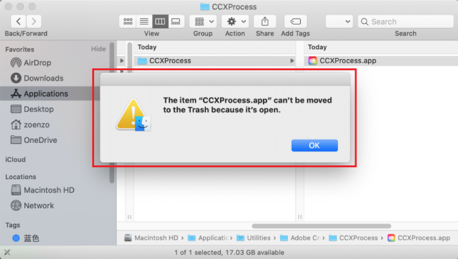 CCXProcess kann nicht in den Papierkorb verschoben werden