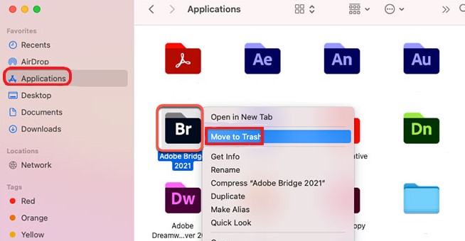 Deinstallieren Sie Adobe Bridge manuell auf einem Mac
