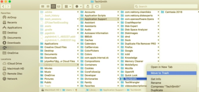 Deinstallieren Sie Camtasia Studio auf dem Mac mit Servicedateien