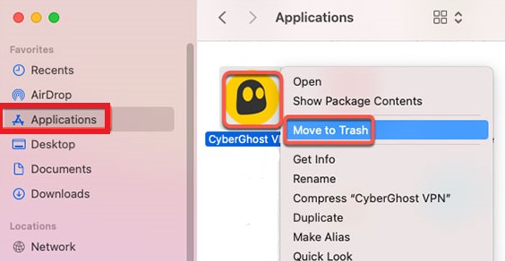 Deinstallieren Sie Cyberghost VPN manuell auf dem Mac
