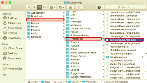 Deinstallieren Sie Kies manuell auf dem Mac mit allen Support-Dateien