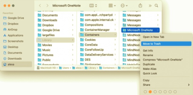 Löschen Sie Komponenten von OneNote auf dem Mac