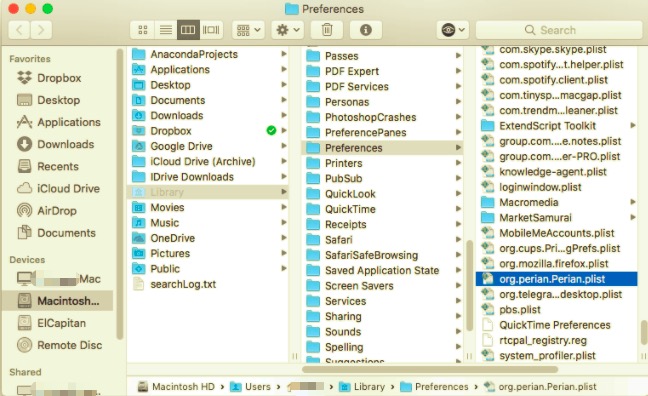Deinstallieren Sie Perian manuell auf dem Mac mit seinen Servicedateien