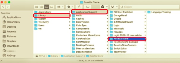 Deinstallieren Sie Rosetta Stone manuell auf dem Mac mit Support-Dateien