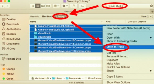 Manuelles Löschen von Visual Studio-Resten auf dem Mac