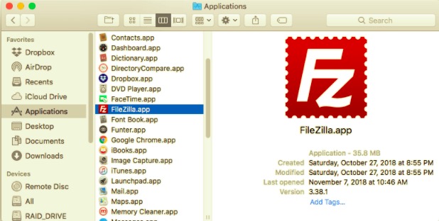 Entfernen Sie FileZilla vom Mac