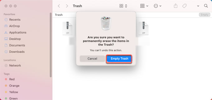 Leeren Sie den Papierkorb, um MacDjView auf dem Mac zu deinstallieren