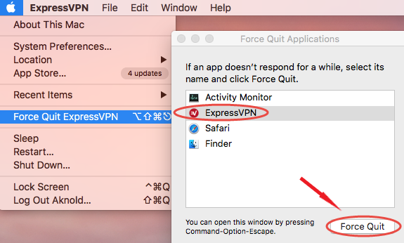 Erzwingen Sie das Beenden von ExpressVPN, bevor Sie es entfernen