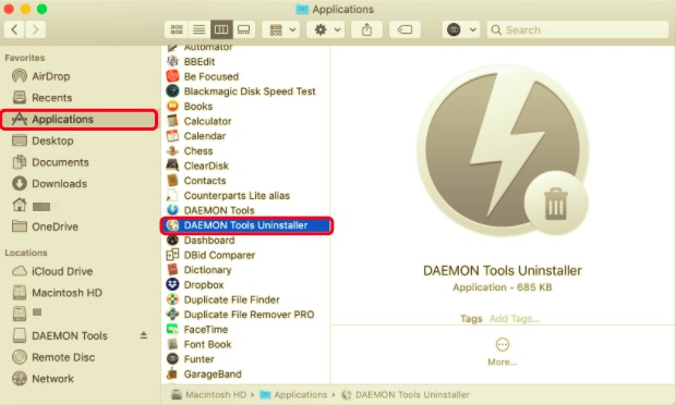 Deinstallieren Sie Daemon Tools auf dem Mac mit seinem Deinstallationsprogramm