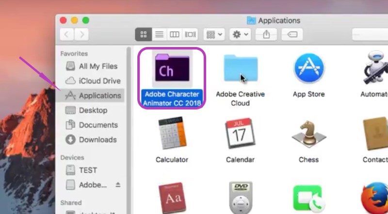 Finden Sie das Deinstallationsprogramm im Hauptordner von Adobe Character Animator