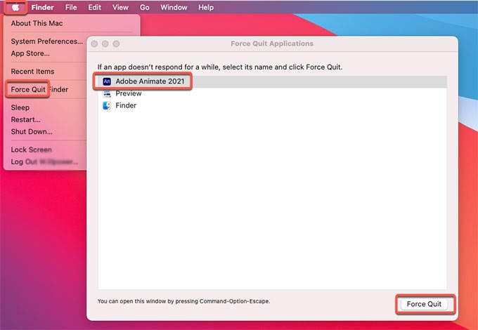 Beenden und deinstallieren Sie Adobe Animate auf dem Mac