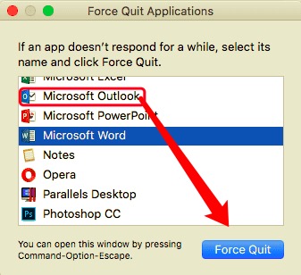 Erzwingen Sie das Beenden von Outlook, bevor Sie es auf dem Mac deinstallieren