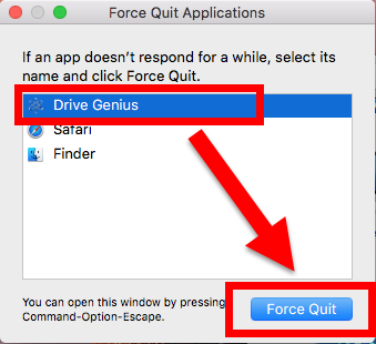 Beenden erzwingen, um Drive Genius vom Mac zu deinstallieren