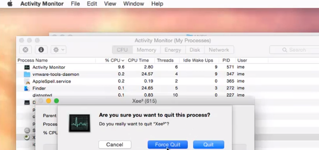 Erzwingen Sie das Beenden von Xee auf dem Mac