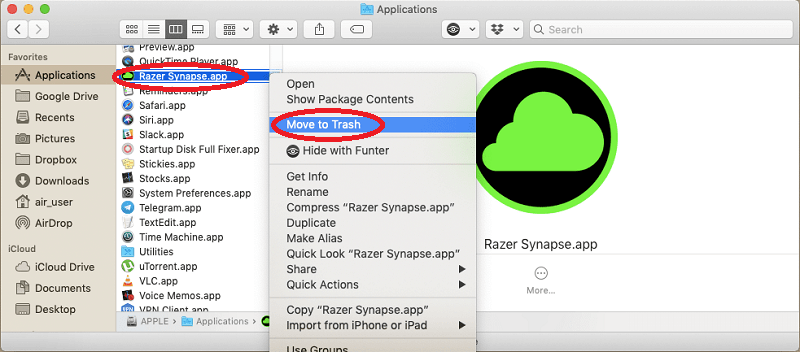 Razer Synapse auf dem Mac manuell löschen