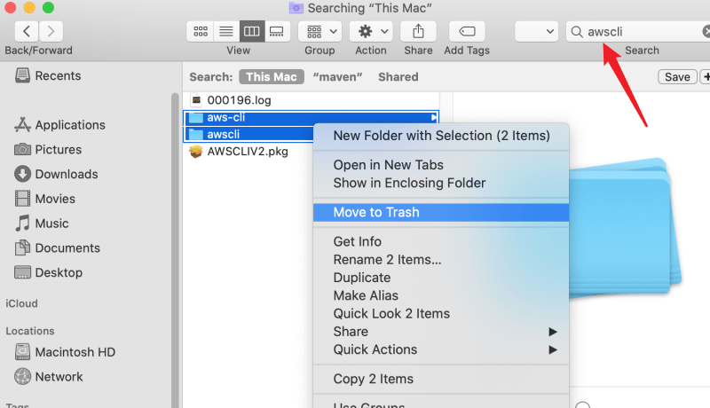 Deinstallieren Sie AWS CLI auf dem Mac, indem Sie seine Dateien löschen